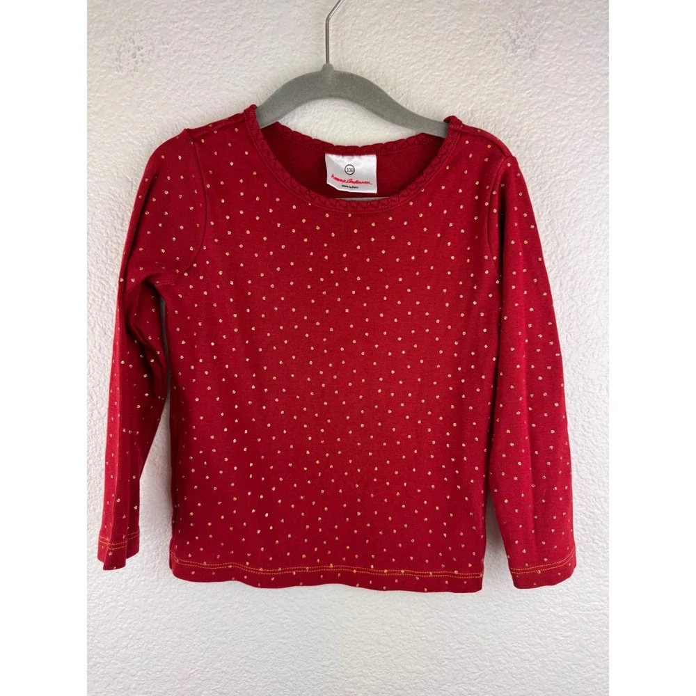 Hanna Andersson Kids Shimmer Gold Polka Dot Long Sleeve Cotton‎ Shirt Size 4